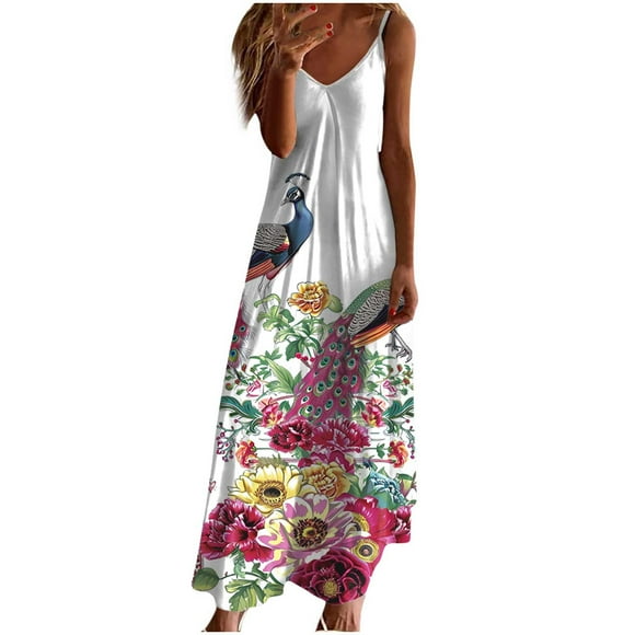 LOVZFMLL Dresses Women Summer Dresses For Women Print Sleeveless Round Neck Dress Casual Dresses