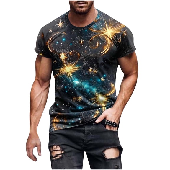 HomeDM Mens T-Shirts Casual Graphic Tees Summer Short Sleeve Crew Neck Pullover Shirt, Size M
