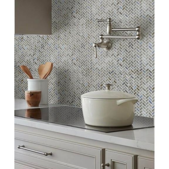 Apollo Tile    10 Pack 11.8-in x 11.9-in Gray Herringbone Glossy Finished Glass Mosaic Floor and Wall Tile (9.75 Sq ft/case)