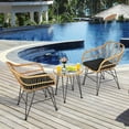 thumbnail image 2 of Costway 3PCS Patio Rattan Bistro Furniture Set Cushioned Chair Table Black, 2 of 11