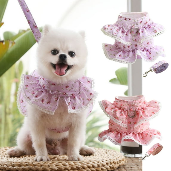 Visland Pet Clothes Leash, Breathable Adjustable Dog Harness Dresses for Training and Outdoor 1 Set