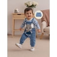 thumbnail image 5 of Baby Boy's Clothing Sets Fashionable Long Sleeve Striped Romper with Embroidered Overalls and Hat 3Pcs Outfits, 5 of 9