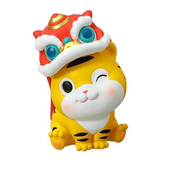 Novelty Animal Tigers Statue Piggy Coin Money Box Storage Container Figurine Office Desk Ornament Decor for Wealth and Luck Gift for Boys Girls Wear Hat