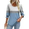 thumbnail image 5 of Uaswgudfs Tees for Women Trendy Tops Dressy Patchwork Color Combination Casual 3/4 Sleeve Shirts Round Neck Summer Clothes Trendy Ladies Blouses 2025, 5 of 8