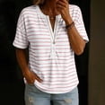 thumbnail image 2 of Aezemi Women Striped Button Shirts Pullover Loose Fit Short Sleeve Summer Daily Home Fashion Tees Baggy Outdoor Work Walking All Match Soft Casual Tops S, 2 of 7