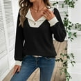 thumbnail image 4 of Women's Color Blocked Shirts Faux Two-Piece Outfits Splice Shirts Tops Long Sleeve V Neck Tees Regular Fit Clothes Casual Dressy Clothes, 4 of 6