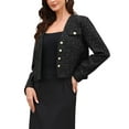 thumbnail image 4 of Tweed Blazers for Women Long Sleeve Button Down Collarless Elegant Business Casual Cropped Jacket XS Black, 4 of 6