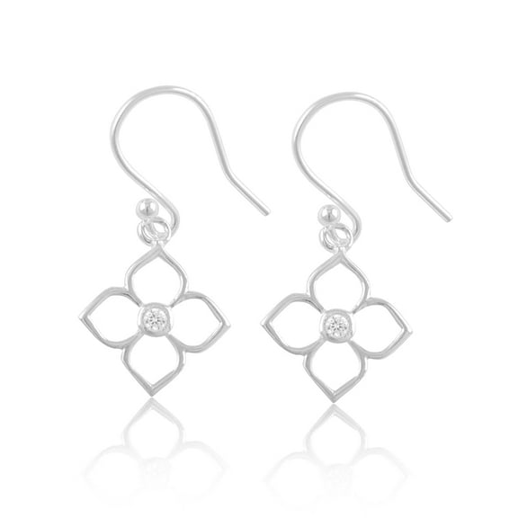 Silvercloseout Sterling Silver Womens Cz Flower Fishhook Drop Earrings Gifts for Teens