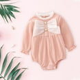 thumbnail image 5 of EnJoCho Summer Playsuit for Kids Baby Girl Romper Long Sleeved Bow Solid Color Harness Outside Bodysuit Romper Jumpsuit Clothes Baby Kids Trendy Comfort Outfits, 5 of 9