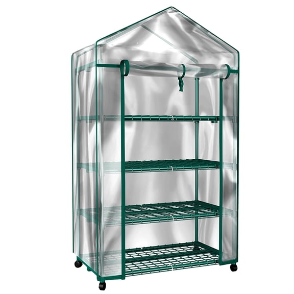 Home-Complete 4 Tier Mini Greenhouse with Locking Wheels and PVC Cover
