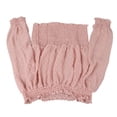 thumbnail image 3 of Off Shoulder Ruffle Blouse Long Sleeve Pure Color Ruffle Jacquard Shirred Blouse for Women Female Pink XL, 3 of 22