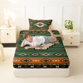 thumbnail image 4 of jejeloiu Earthy Tribal Twin Sheets,Native Print Bedding For Boys,Green Orange,3 Pieces,1 Fitted Sheet and 1 Pillowcase, 4 of 6