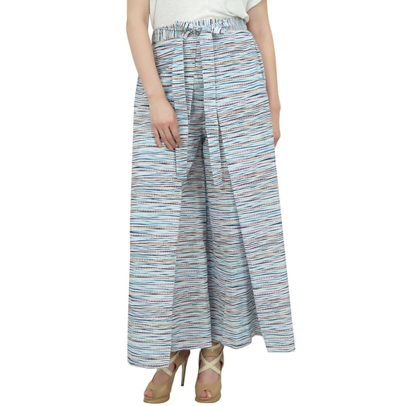 Phagun Blue Cotton Poplin Fisherman Harem Pants Wide Leg Women Yoga Pajama-S