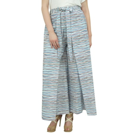 

Phagun Blue Cotton Poplin Fisherman Harem Pants Wide Leg Women Yoga Pajama-XXXL