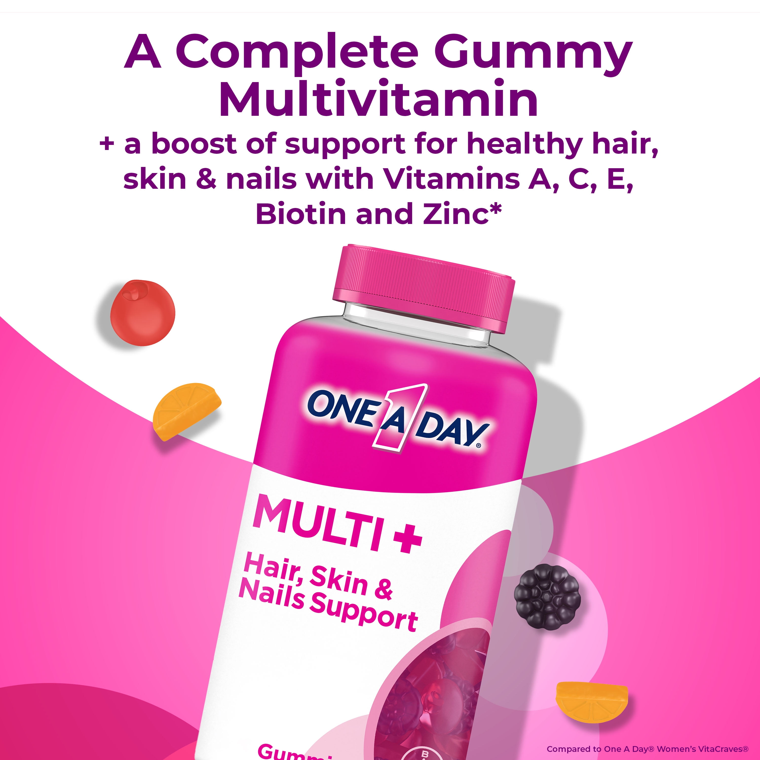 One A Day MULTI+ Hair, Skin & Nails Support Gummy Multivitamin, 120 Count