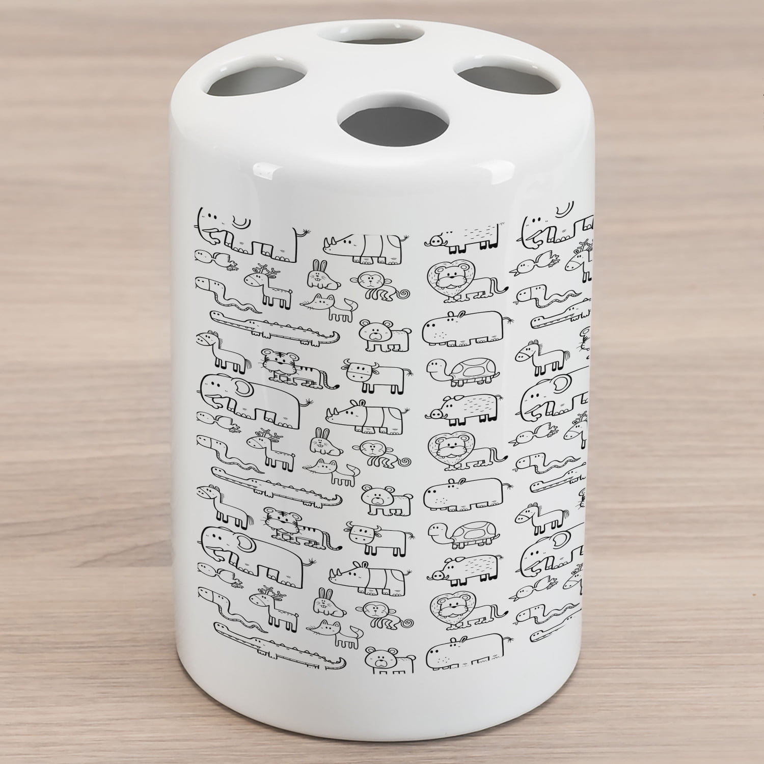 Download Cartoon Ceramic Toothbrush Holder Wild Animals Set In Coloring Book Style Safari Fauna In Monochrome Design Decorative Versatile Countertop For Bathroom 4 5 X 2 7 Black White Walmart Com Walmart Com