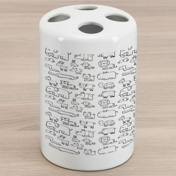 Download Cartoon Ceramic Toothbrush Holder Wild Animals Set In Coloring Book Style Safari Fauna In Monochrome Design Decorative Versatile Countertop For Bathroom 4 5 X 2 7 Black White Walmart Com Walmart Com