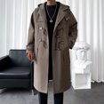 thumbnail image 2 of Men's Smooth Shoulder Woolen Anorak Windbreaker Winter Coat Long Loose Fit Lapel Hooded Jacket Warm Outerwear, 2 of 2