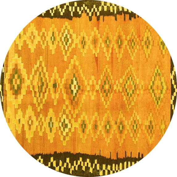 Ahgly Company Indoor Round Oriental Yellow Traditional Area Rugs, 3' Round