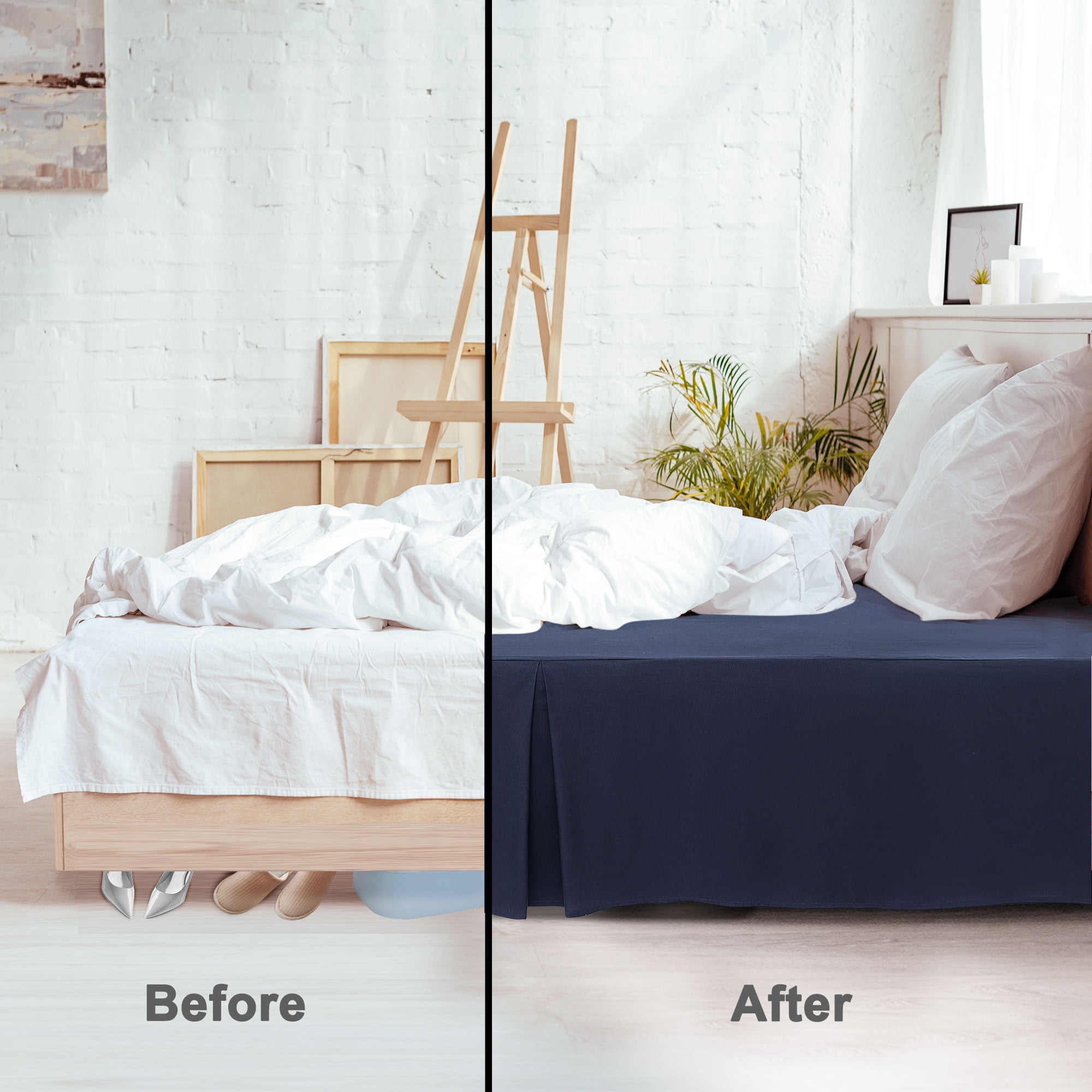 Unique Bargains 16" Drop Pleated Brushed Bed Skirt Queen Navy Blue