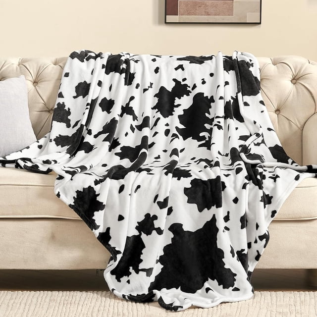 1 Piece 40x60 Inch Cow Print Fuzzy Throw Blanket Flannel Fleece Soft Warm Plush Couch Bed