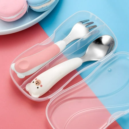 

Baby Gadgets 304 Stainless Steel Spoon Fork Set Infant Feeding Baby Utensil Cutlery Set Dinnerware Children s Tableware PINK BEAR
