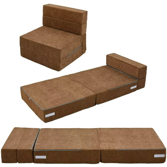 NAIZEA Furniture Kids Fold Out Couch 2-in-1 Children Convertible Sofa to Lounger with Soft Plush Fabric, Toddler Couch Chair, Brown