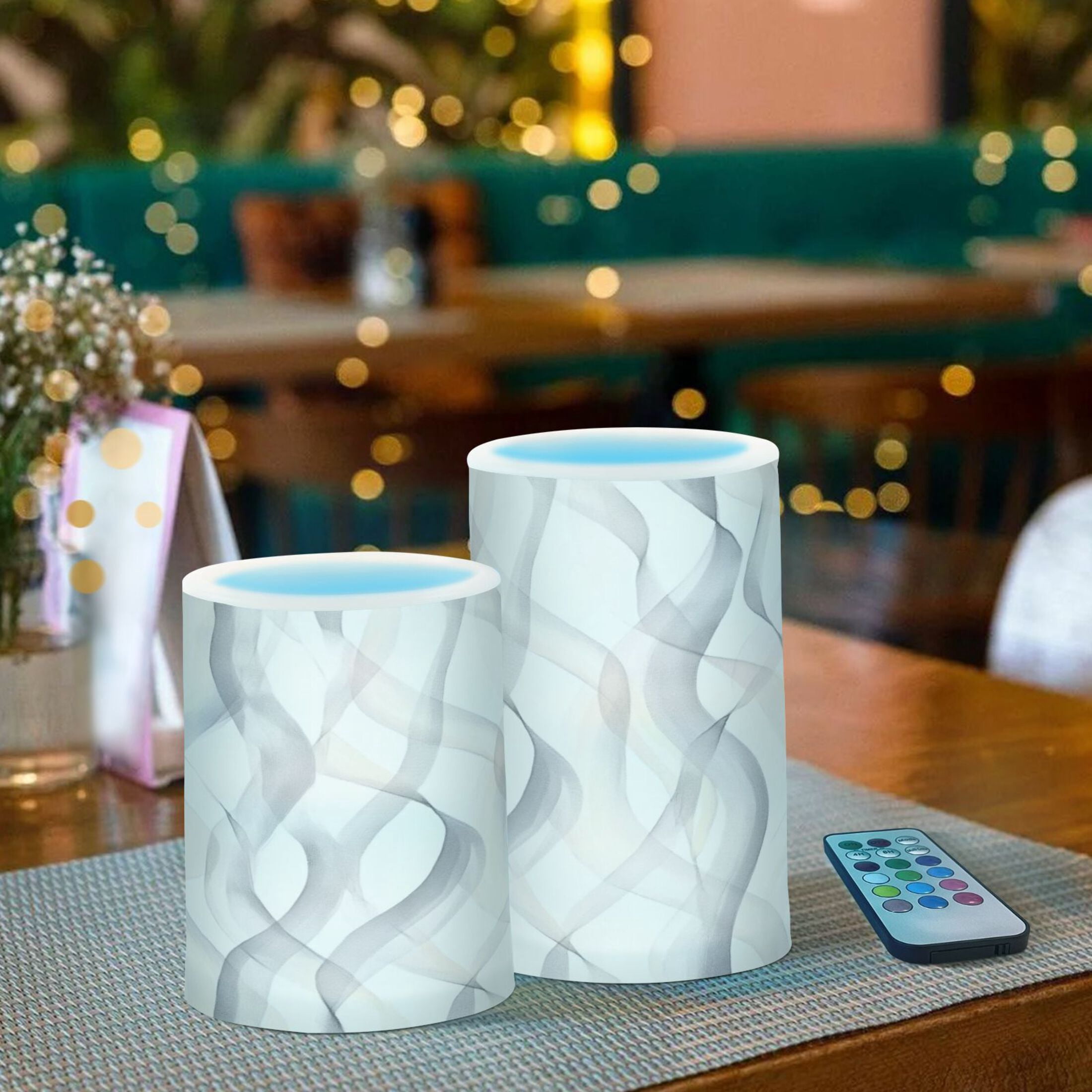2 PCS Flameless Candles with Remote Timer LED Battery Operated Flickering Candle Light for Wedding Table Home Decoration Gifts Pastel Thin Lines