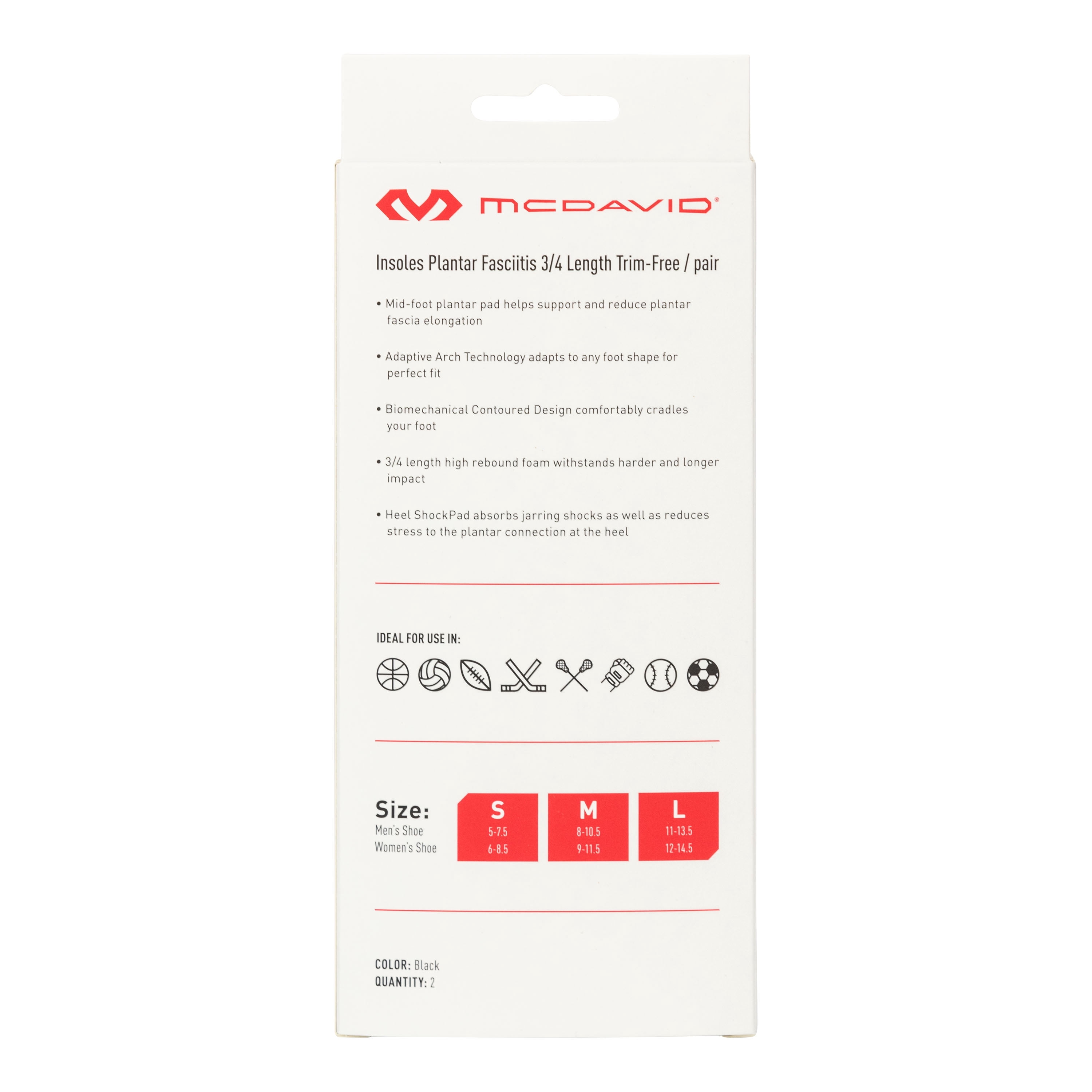 Mcdavid 3/4 Plantar Insole Blue Large