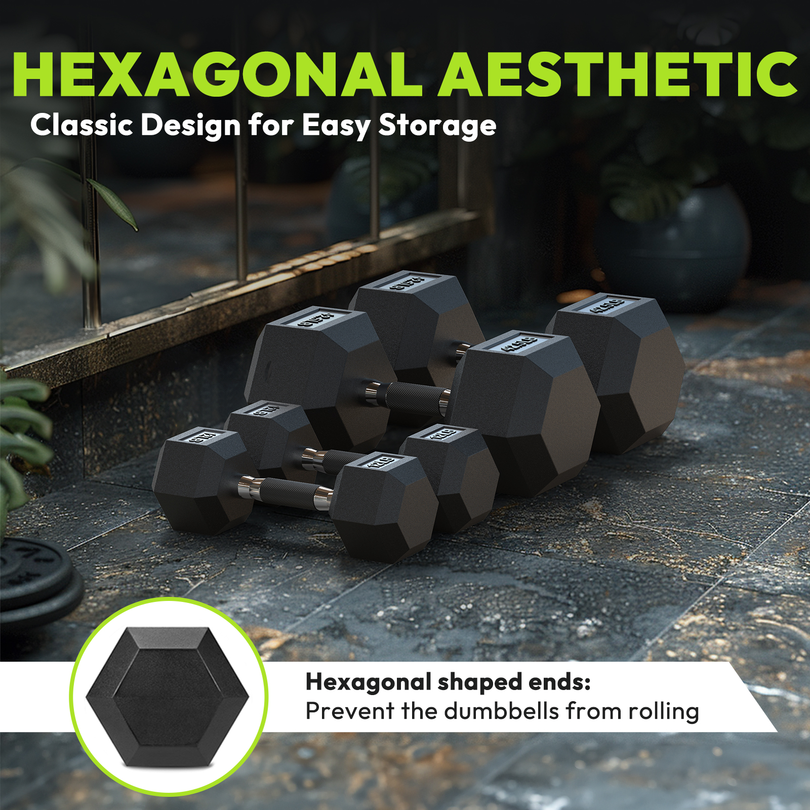 HANDBODE Hex Rubber Dumbbells, Non-Slip Handle Design for Secure & Comfortable Grip, Hand Weights for Strength Training and Home Gym / 170 LB