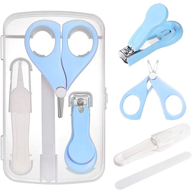 Kit de uñas para bebés Productos para el cuidado del bebé Kit de aseo para bebés Cortauñas, tijeras, limas y pinzas (azul) XianweiShao 8390613996640