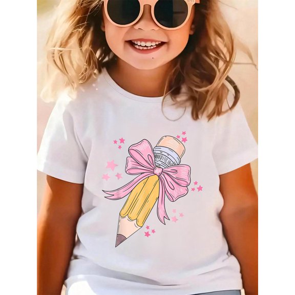 Pencil Coquette Bow Teacher Appreciation Back To School Kids Cotton Graphic Tee Comfortable boys girls T-Shirt