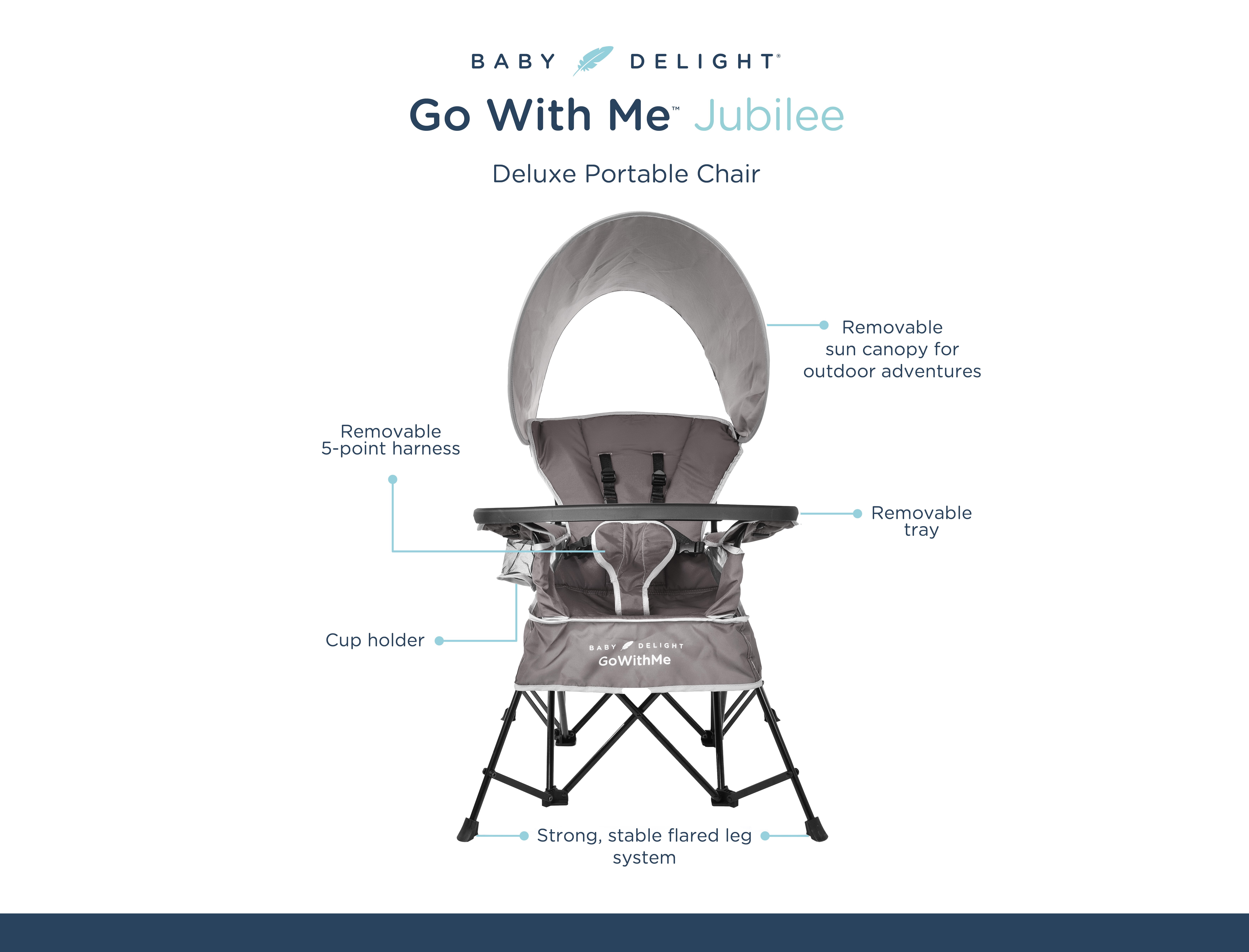 Baby Delight Go with Me Jubilee Deluxe Portable Infant Chair, Removable Canopy, Gray