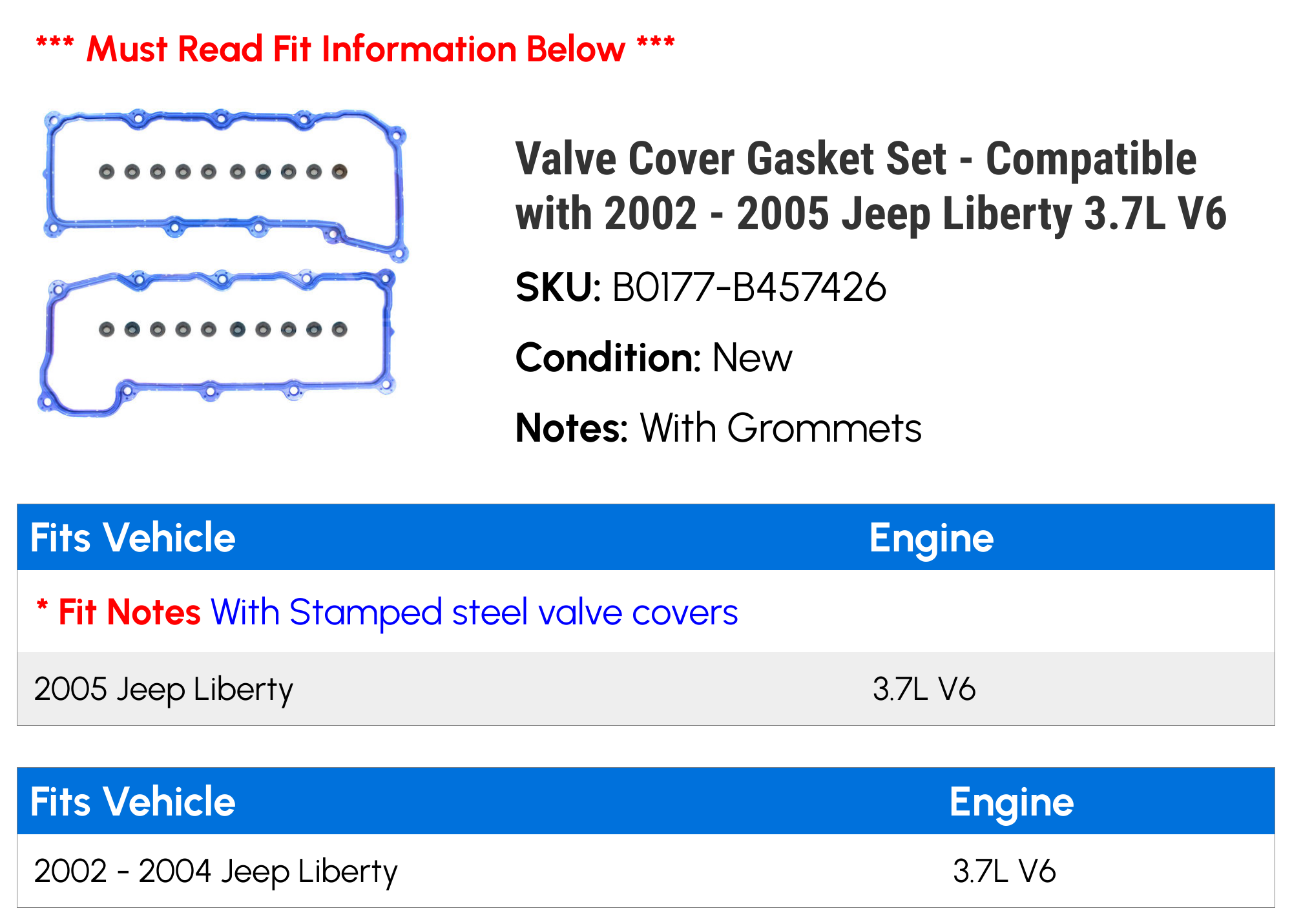 Valve Cover Gasket Set Compatible with 2002 2005 Jeep Liberty 3.7L V6  2003 2004