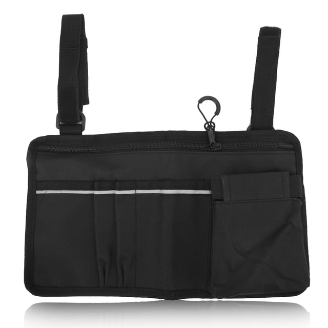 Bolsa organizadora de almacenamiento lateral para silla de ruedas, impermeable, con múltiples bolsillos y reposabrazos, con franja reflectante de tela Oxford para andadores y sillas de ruedas.