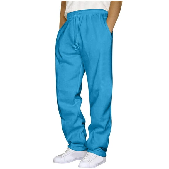 JIA JIA SHUANG Men's Casual Pant Stretchy Lightweight Drawstring Sweatpants with Pockets Soft Cozy Straight Leg Elastic Waist Outdoor Trousers