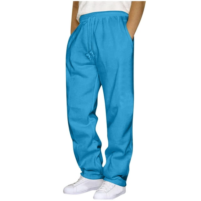 fheaev Fleece Sweatpants for Men Open Bottom Workout Pants with Pockets Adjustable Drawstring Waistband Athletic Running Pants Heavyweight Straight Leg Joggers Loose Fit Casual Workout Pants