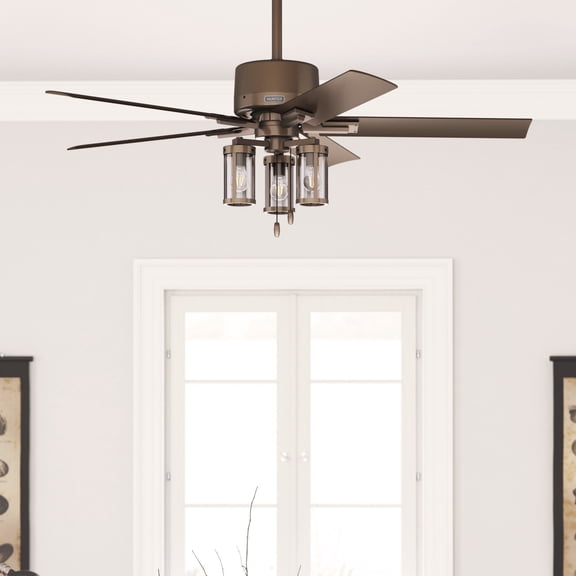 Hunter 52 inch Outdoor or Indoor Ceiling Fan with LED Lights - Ceiling Fan with Pull Chain, For Bedroom, Living Room, or Patio, Standard Mount, No Remote, 5 Blades - Lawndale 51690, Satin Bronze