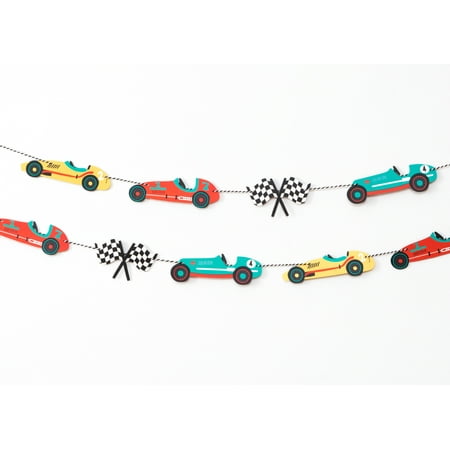 Vintage Race Car, Garland, 18 Pennants, Paper, 1 Ct.