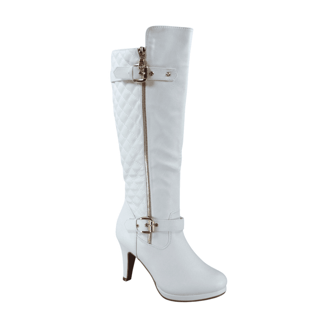 Bottes à Talons Hauts à Fermeture Éclair à Bout Rond Décontractées pour Femmes Dames Mode (Blanc, 10)