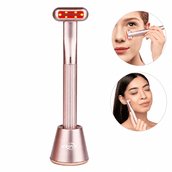 4-in-1 Facial Wand with Magnetic Charging Base, Red Light Therapy for Face and Neck, Microcurrent EMS Skin Tightening, Thermal Facial Massager for Anti-Aging & Wrinkle Reduction, Pink