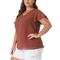 thumbnail image 4 of Agnes Orinda Women's Plus Size Summer Tops V Neck Flare Sleeve Swiss Dots Blouse 2X Caramel, 4 of 6