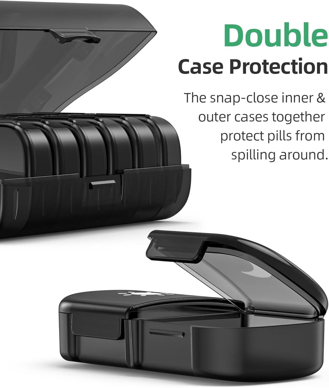 XL Weekly Pill Organizer 2/3 Times a Day, Pill Box 7 Day with One-Side Large Openings for Easy to Use, Black Privacy Protection AM PM Pill Case for Medication, Vitamins, Fish Oils, Supplements