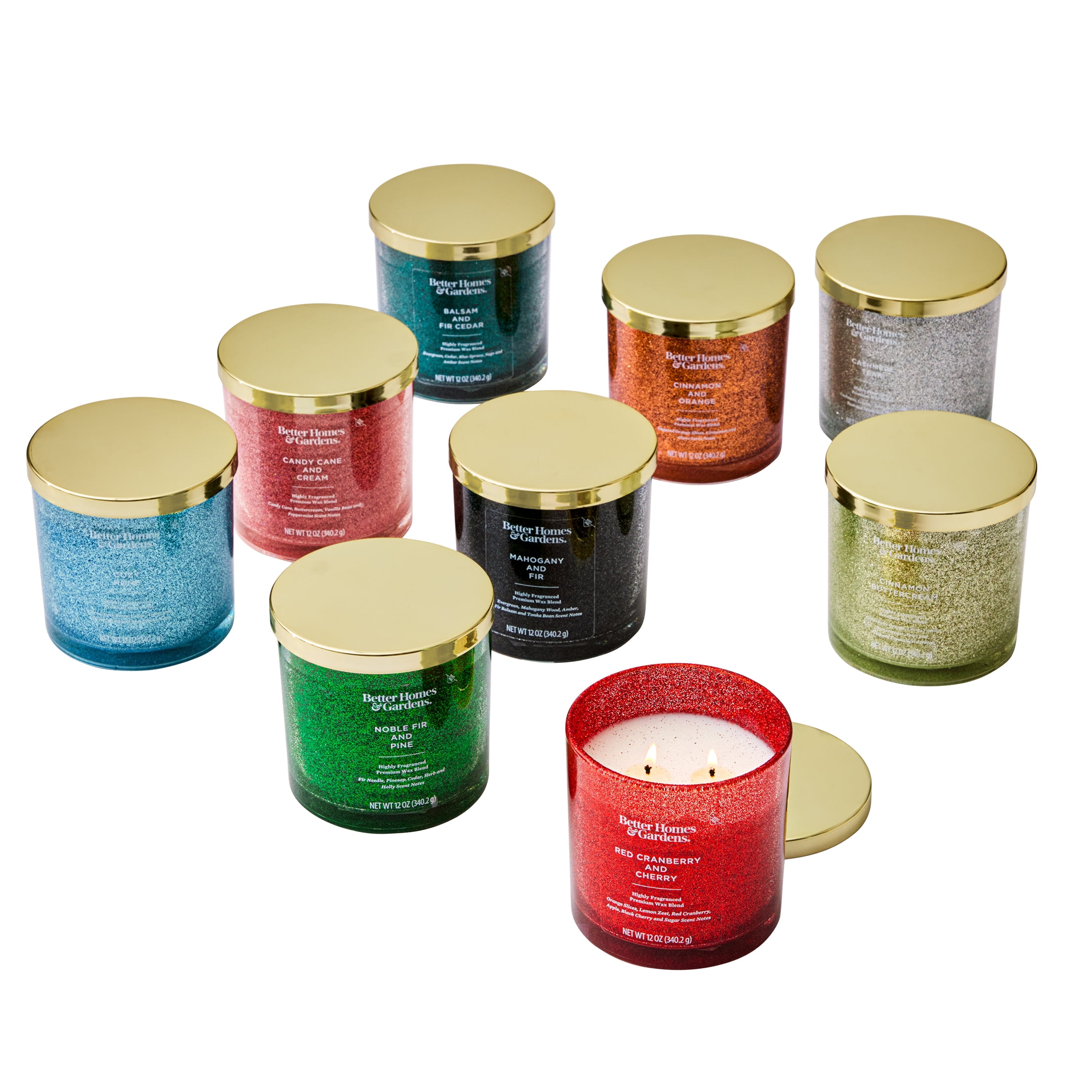 (2 pack) Better Homes & Gardens Candy Cane & Cream Scented 2 Wick Glitter 12oz Jar Candle