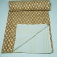 thumbnail image 3 of Mustard Floral Block Print Indian Kantha Quilt Repeating Motif Soft Cotton Handmade Bedspread Boho Bedroom Decor, 3 of 10