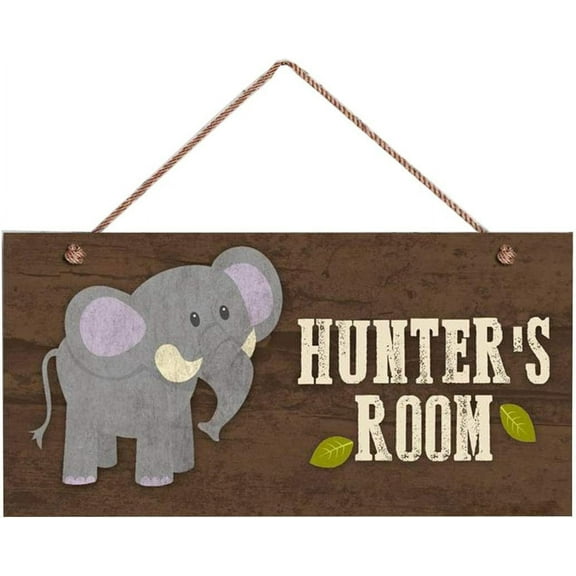 Wuhaoniu Elephant Sign, Woodland Personalized Sign,Kid'S Name, Kids Door Sign, Baby Nursery Wall Decor, Safari 12X6 Inch Sign