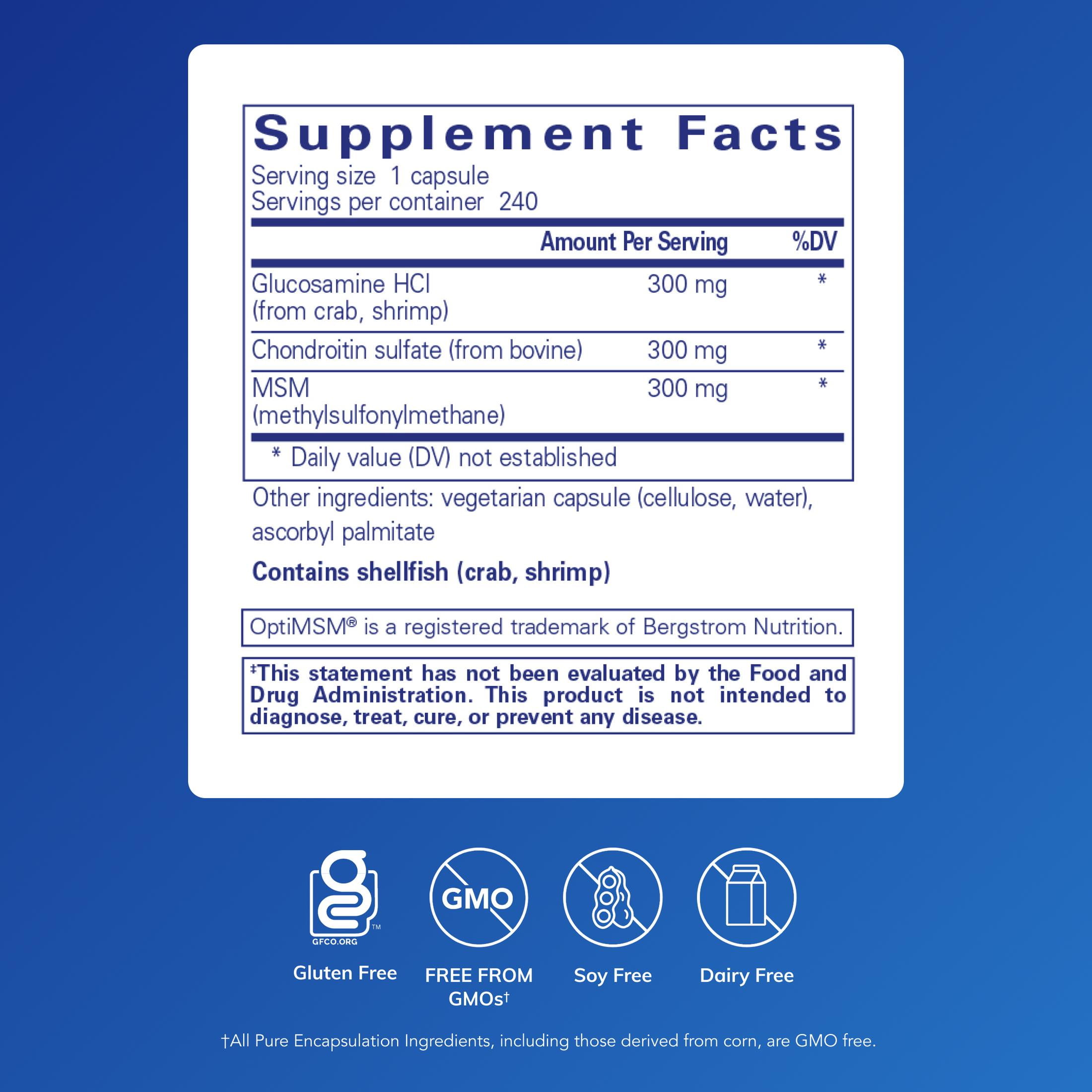 Pure Encapsulations Glucosamine Chondroitin with MSM - Supports Joint Health & Normal Cartilage Formation* - Maintains Enzyme Activity - Gluten-Free & Non-GMO - 240 Capsules