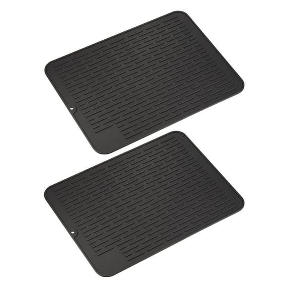 Unique Bargains Silicone Dish Draining Mat, Heat Resistant Dishes Drainer Mat Counter Top Mat 2PCS-Black 15.74 x 11.81in