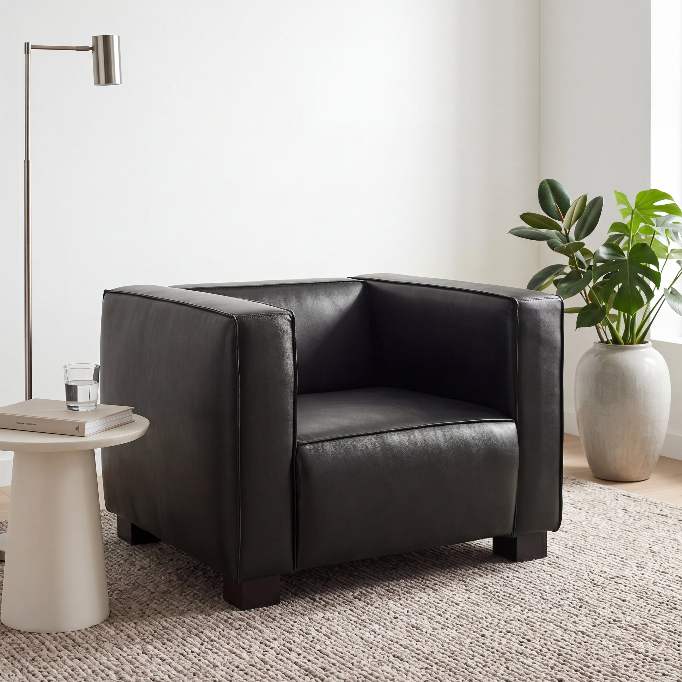 Noble House Denison Faux Leather Club Chair, Midnight Black and Dark Walnut