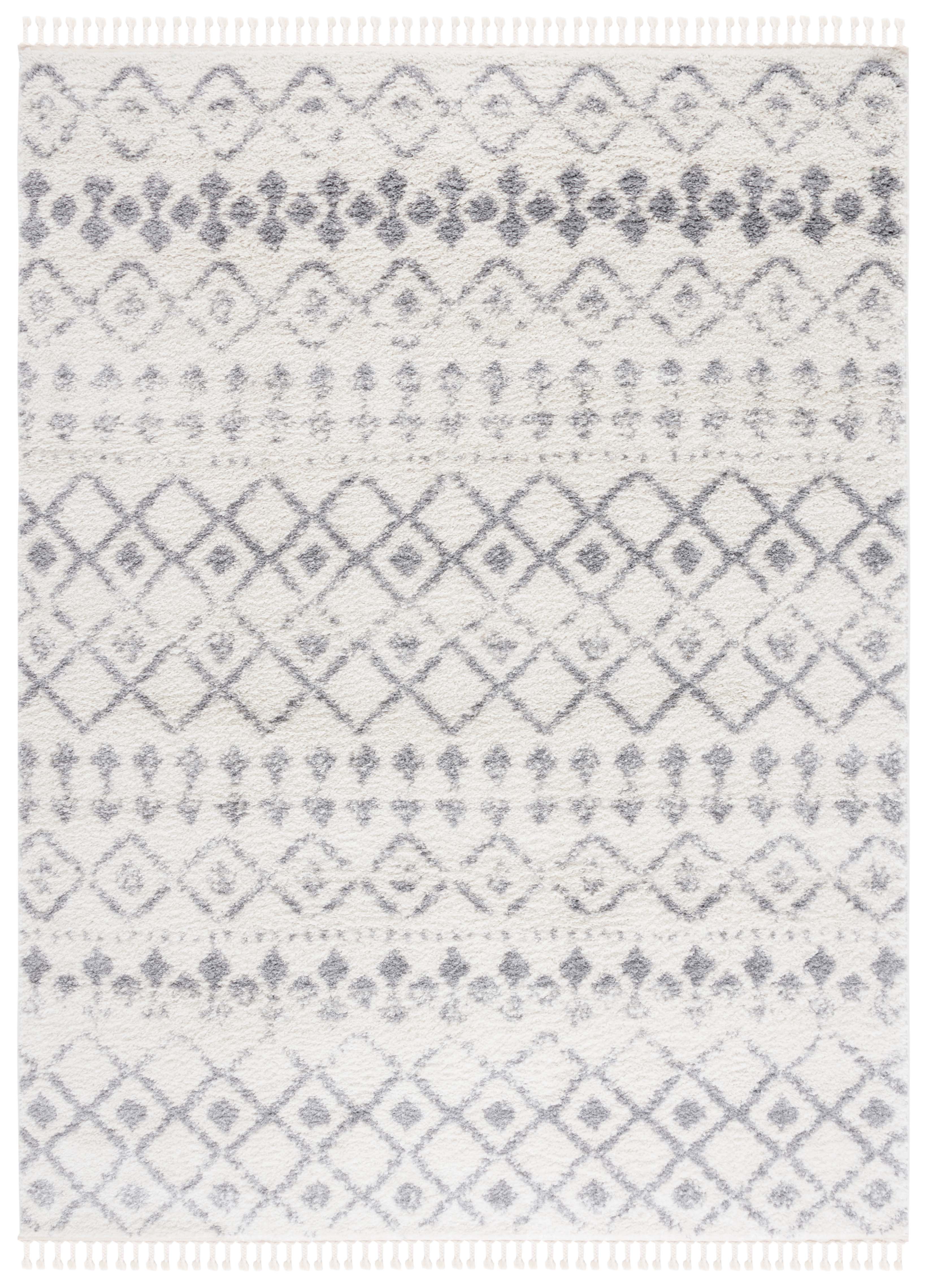 SAFAVIEH Berber Fringe Vinal Aztec Shag Area Rug, Ivory/Gray, 8' x 10'